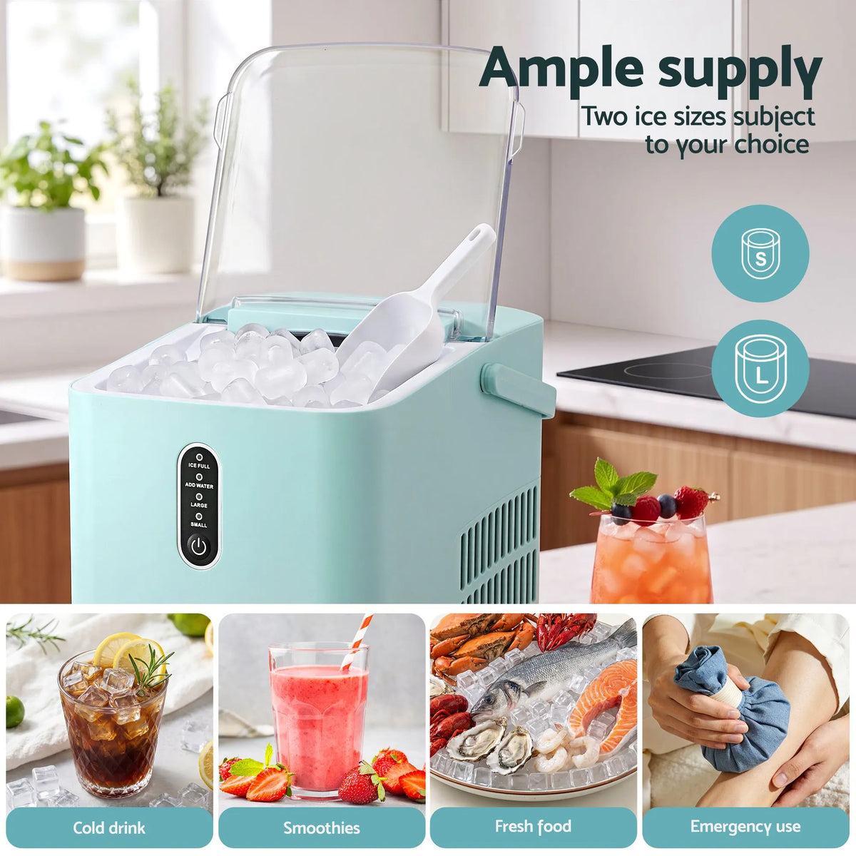 Devanti 12KG Ice Maker Machine Bullet Ice Cube Portable Green - Image 7