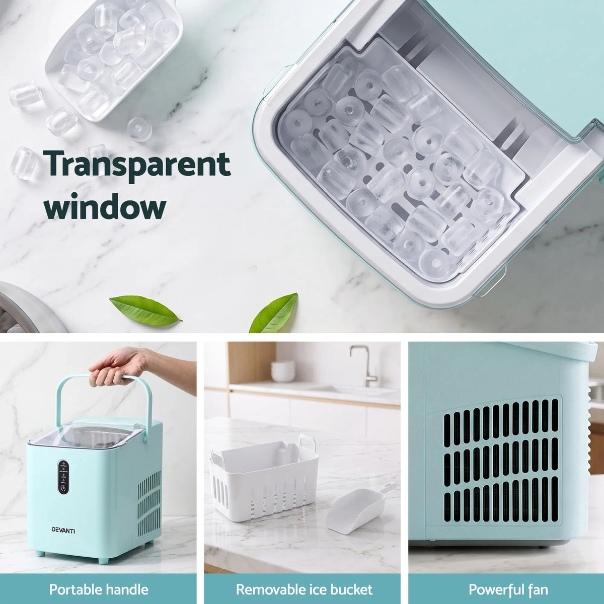 Devanti 12KG Ice Maker Machine Bullet Ice Cube Portable Green - Image 9