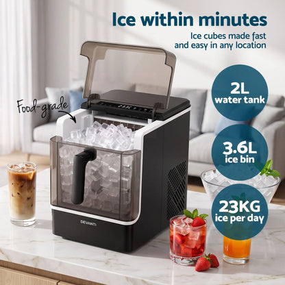 Devanti Ice Maker 23kg Portable Basket Square Cube Machine Black - Image 5
