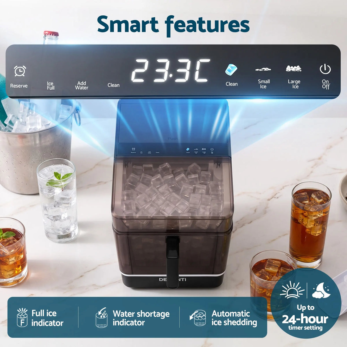 Devanti Ice Maker 23kg Portable Basket Square Cube Machine Black - Image 6
