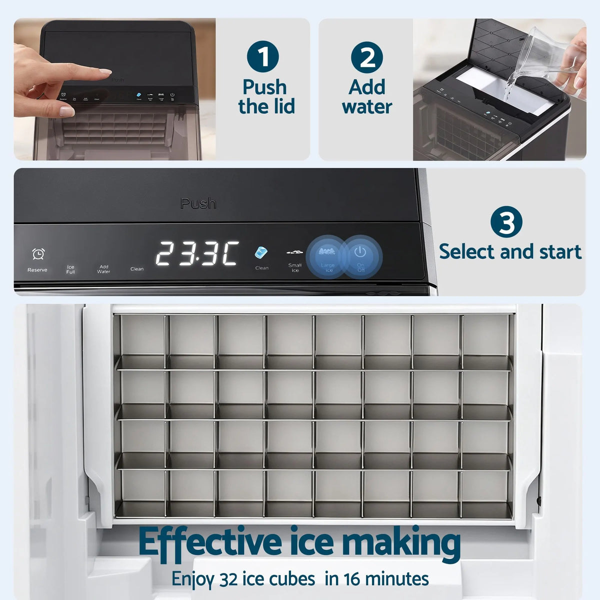 Devanti Ice Maker 23kg Portable Basket Square Cube Machine Black - Image 8