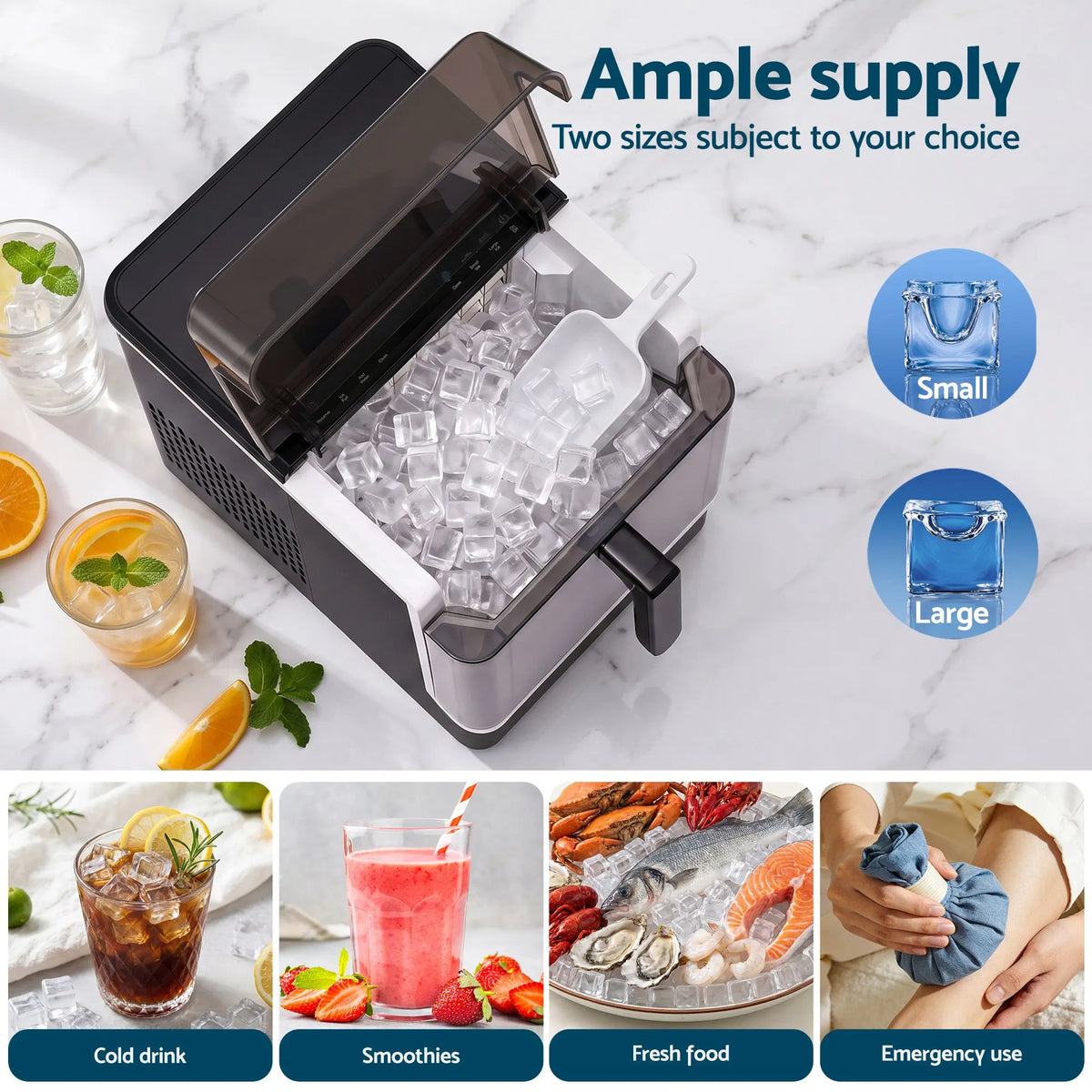 Devanti Ice Maker 23kg Portable Basket Square Cube Machine Black - Image 9
