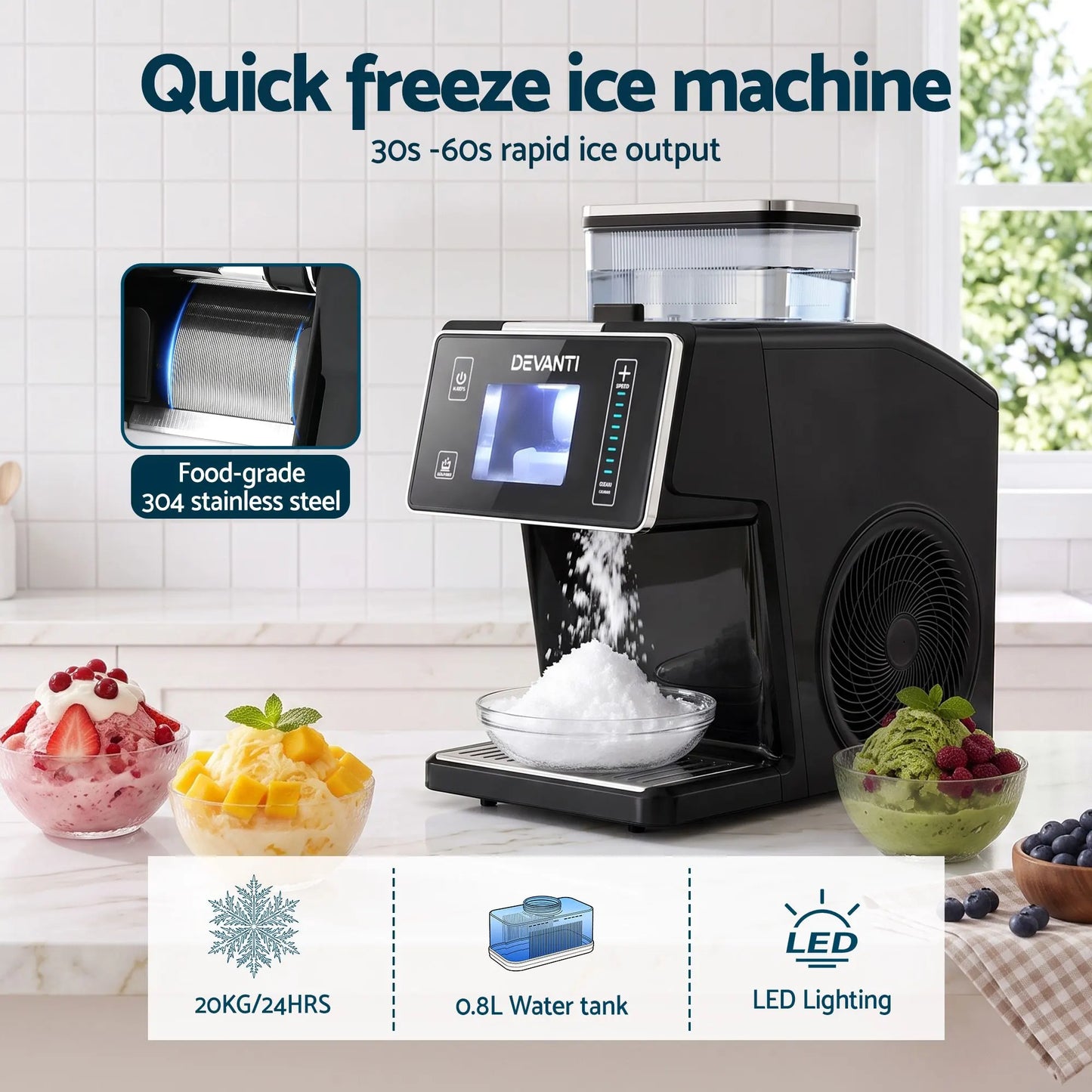 Devanti 20kg/24hr Ice Maker Snowflake Bingsu Shaved Ice Slushie Maker Black - Image 4