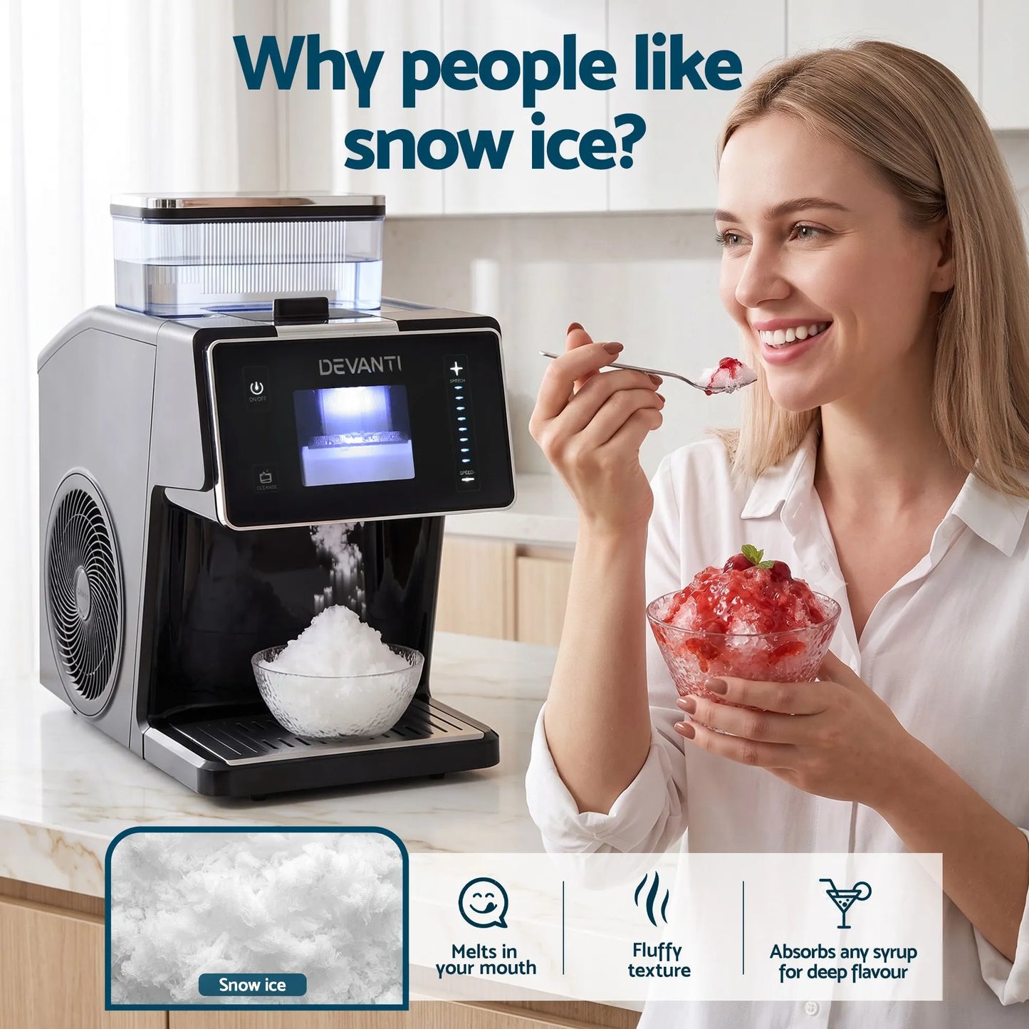 Devanti 20kg/24hr Ice Maker Snowflake Bingsu Shaved Ice Slushie Maker Black - Image 7