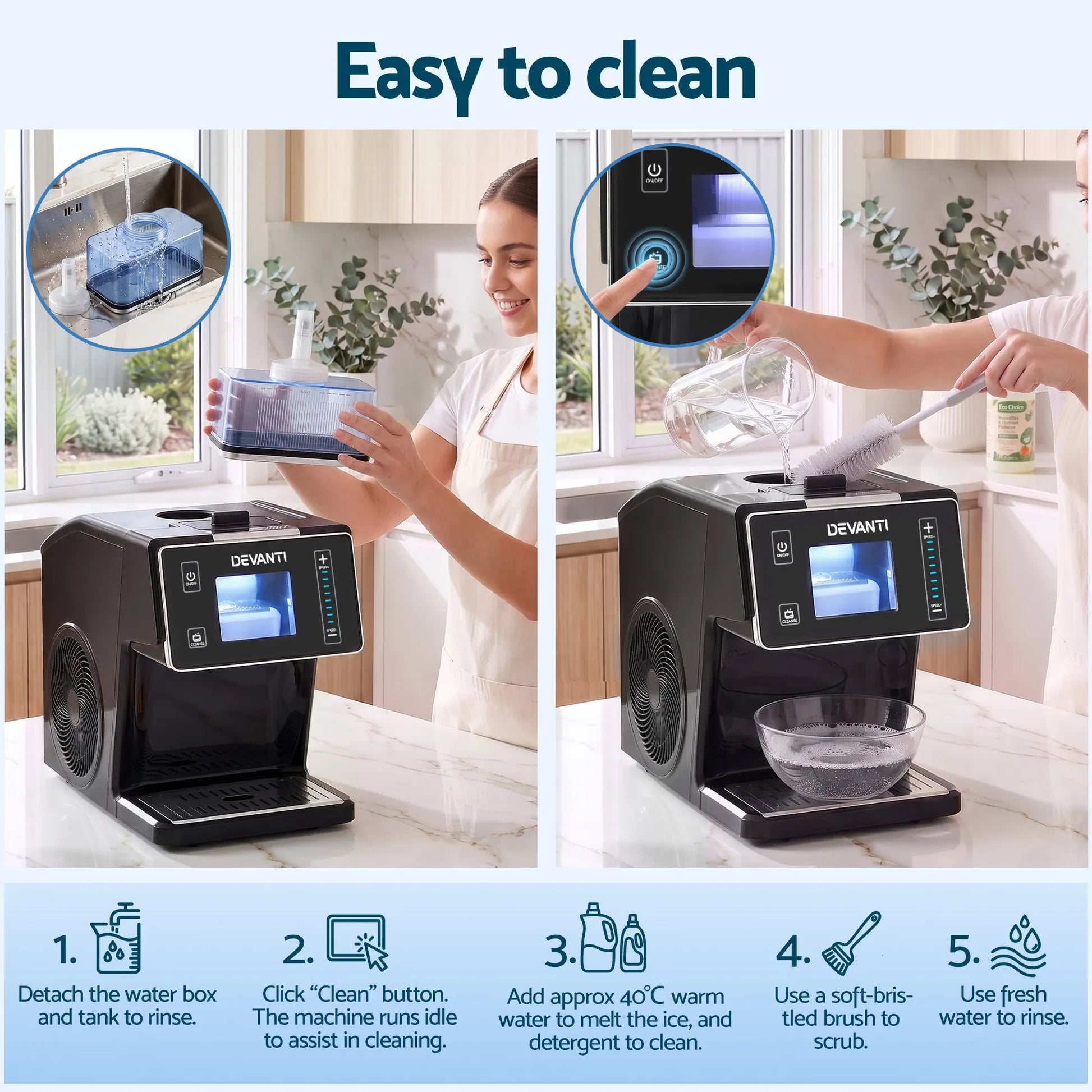 Devanti 20kg/24hr Ice Maker Snowflake Bingsu Shaved Ice Slushie Maker Black - Image 9
