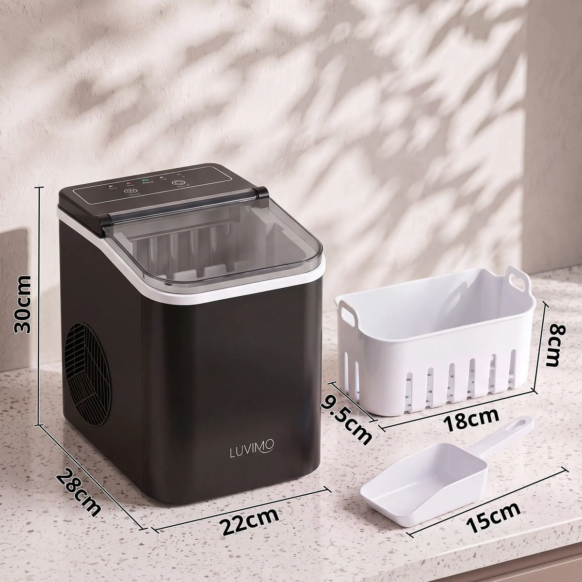 LUVIMO 12kg Ice Maker Machine Full Open Cover Deep Clean - Black - Image 2