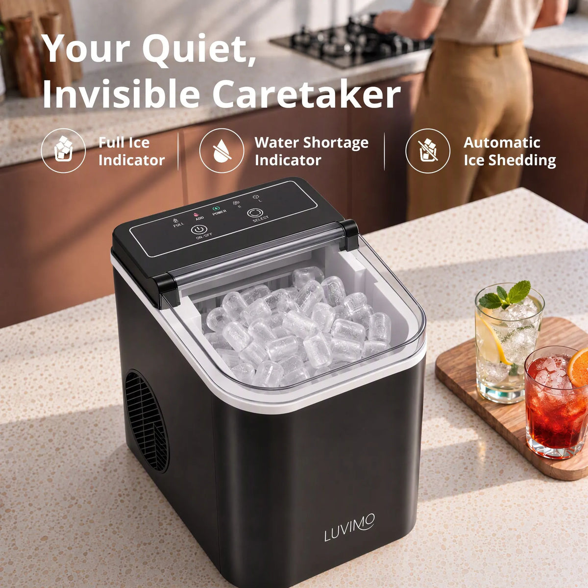 LUVIMO 12kg Ice Maker Machine Full Open Cover Deep Clean - Black - Image 4