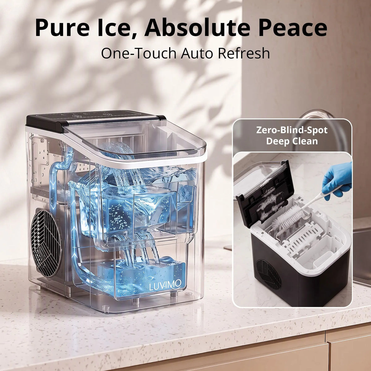 LUVIMO 12kg Ice Maker Machine Full Open Cover Deep Clean - Black - Image 8