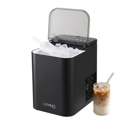 LUVIMO 15kg Ice Maker Machine Double Open Cover Deep Clean - Black