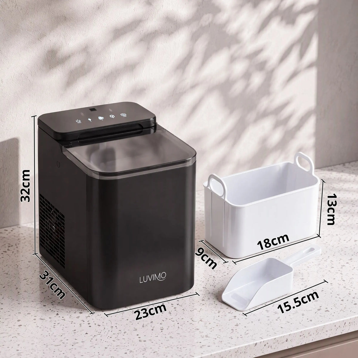 LUVIMO 15kg Ice Maker Machine Double Open Cover Deep Clean - Black - Image 3