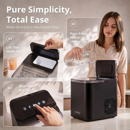 LUVIMO 15kg Ice Maker Machine Double Open Cover Deep Clean - Black - Image 8