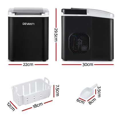 Devanti Ice Maker Machine Portable 12kg Countertop w/Self Cleaning 1.2L Black - Image 2