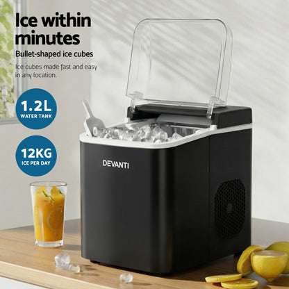 Devanti Ice Maker Machine Portable 12kg Countertop w/Self Cleaning 1.2L Black - Image 4