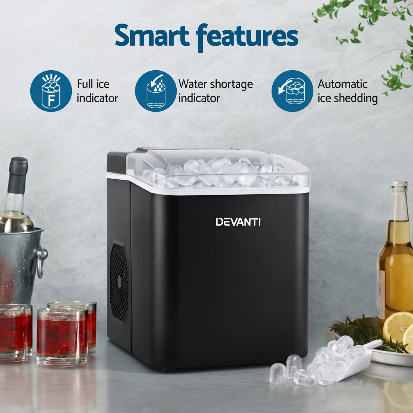 Devanti Ice Maker Machine Portable 12kg Countertop w/Self Cleaning 1.2L Black - Image 5
