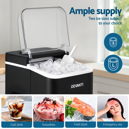 Devanti Ice Maker Machine Portable 12kg Countertop w/Self Cleaning 1.2L Black - Image 8