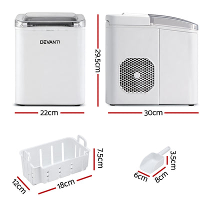 Devanti Ice Maker Machine Portable 12kg Countertop w/Self Cleaning 1.2L White - Image 2