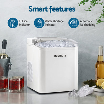 Devanti Ice Maker Machine Portable 12kg Countertop w/Self Cleaning 1.2L White - Image 5