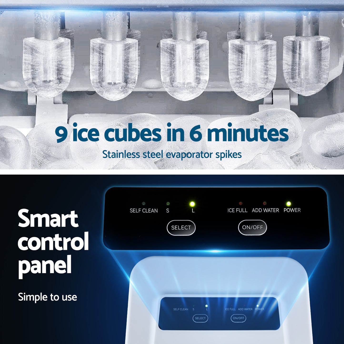 Devanti Ice Maker Machine Portable 12kg Countertop w/Self Cleaning 1.2L White - Image 7