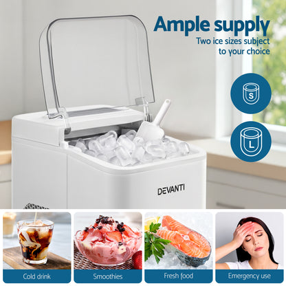 Devanti Ice Maker Machine Portable 12kg Countertop w/Self Cleaning 1.2L White - Image 8