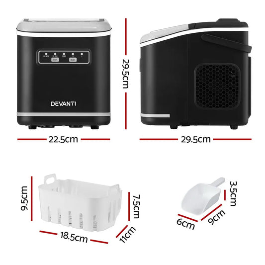 Devanti Ice Maker Machine Portable 12kg Countertop w/Self Cleaning 1.3L Black - Image 2