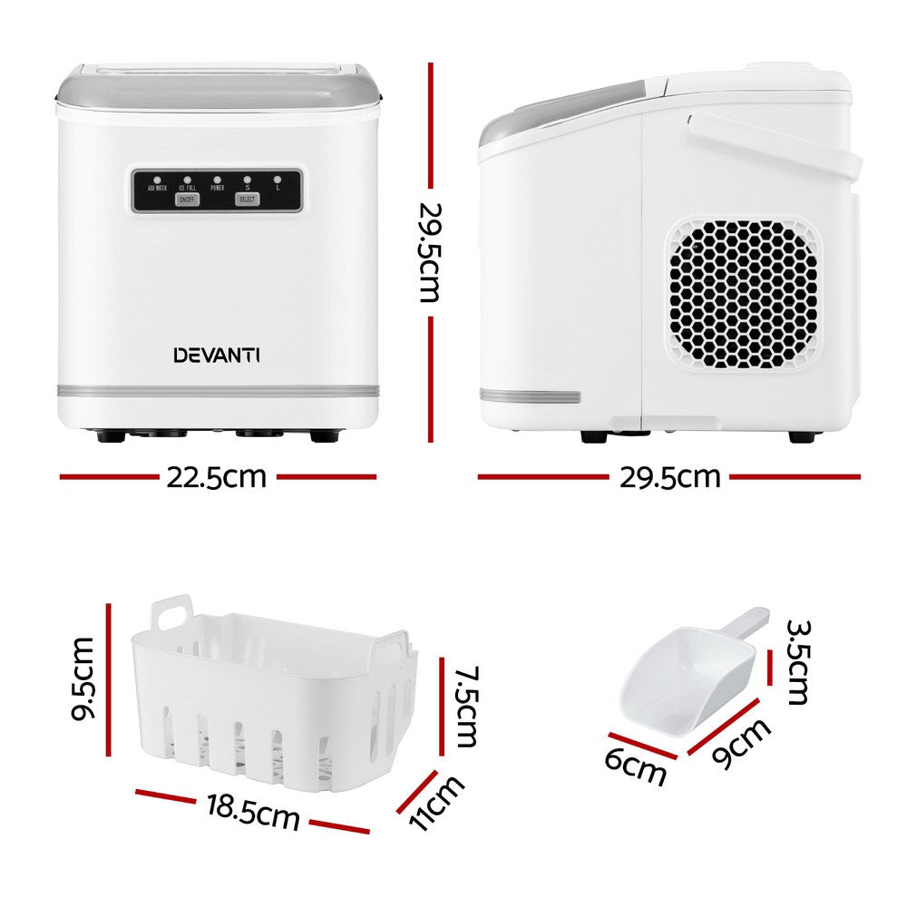 Devanti Ice Maker Machine Portable 12kg Countertop w/Self Cleaning 1.3L White - Image 2