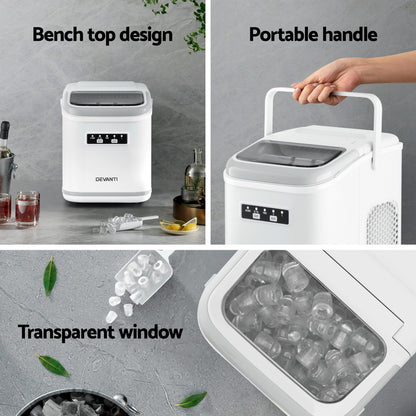 Devanti Ice Maker Machine Portable 12kg Countertop w/Self Cleaning 1.3L White - Image 5