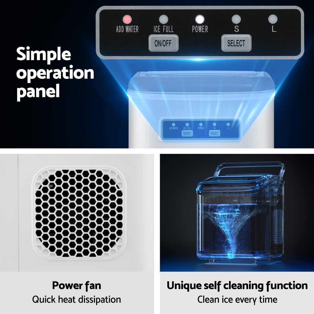 Devanti Ice Maker Machine Portable 12kg Countertop w/Self Cleaning 1.3L White - Image 6
