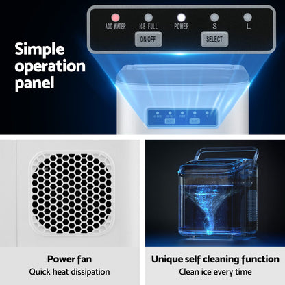 Devanti Ice Maker Machine Portable 12kg Countertop w/Self Cleaning 1.3L White - Image 6