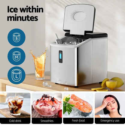 Devanti 15kg Ice Maker Machine Silver - Image 4