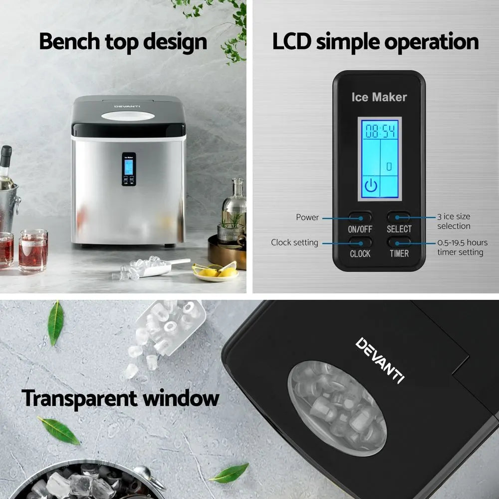 Devanti 15kg Ice Maker Machine Silver - Image 5