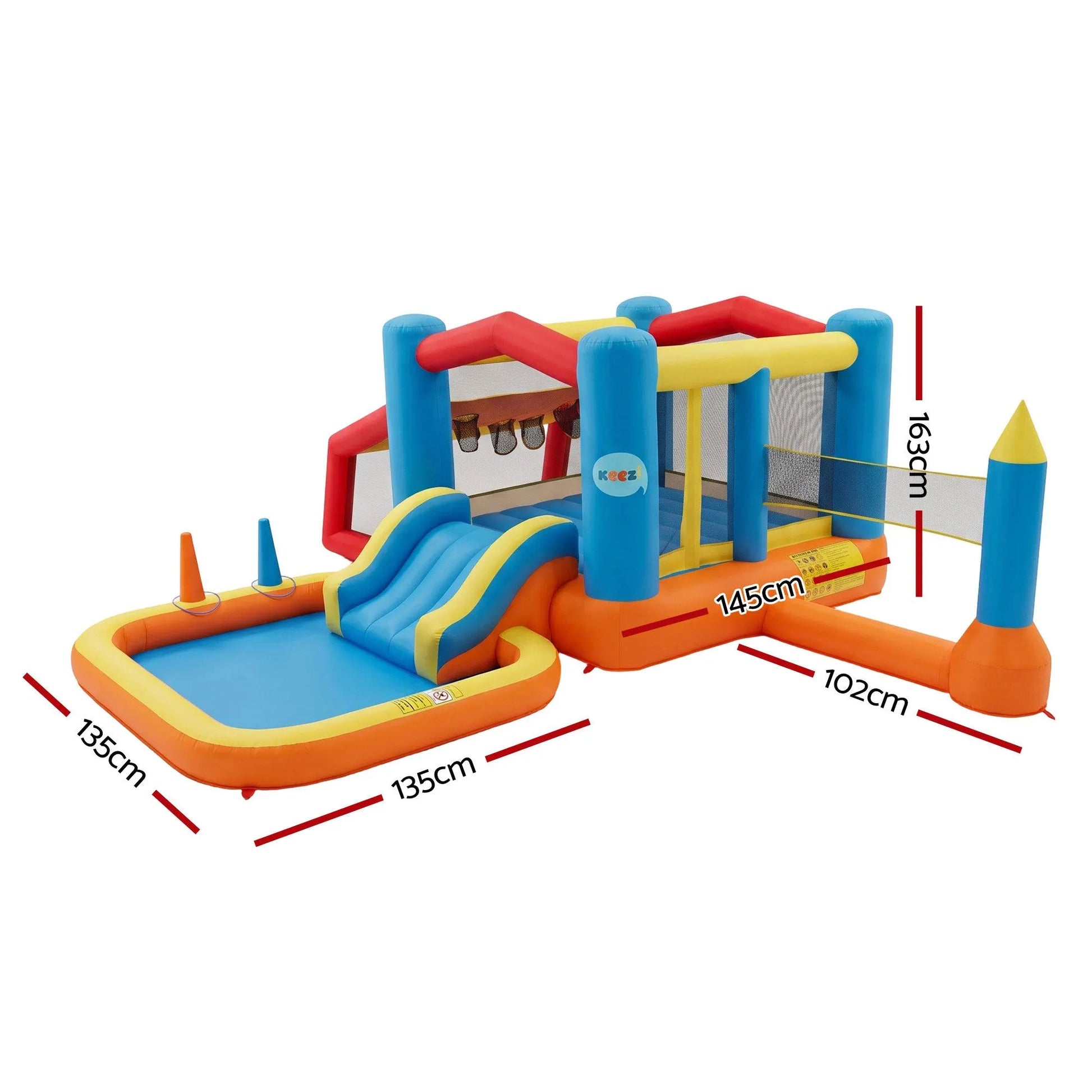 Keezi Inflatable Kids Pool Play Park Jumping Castle Volleyball Net with Blower Balls 4mx4.37m - Image 2
