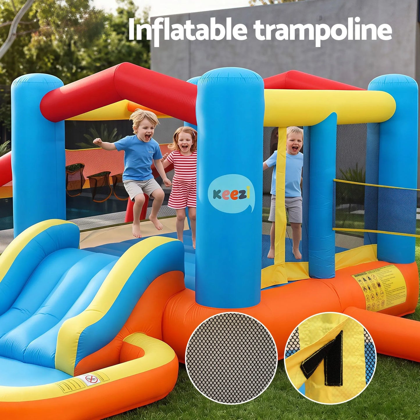 Keezi Inflatable Kids Pool Play Park Jumping Castle Volleyball Net with Blower Balls 4mx4.37m - Image 5