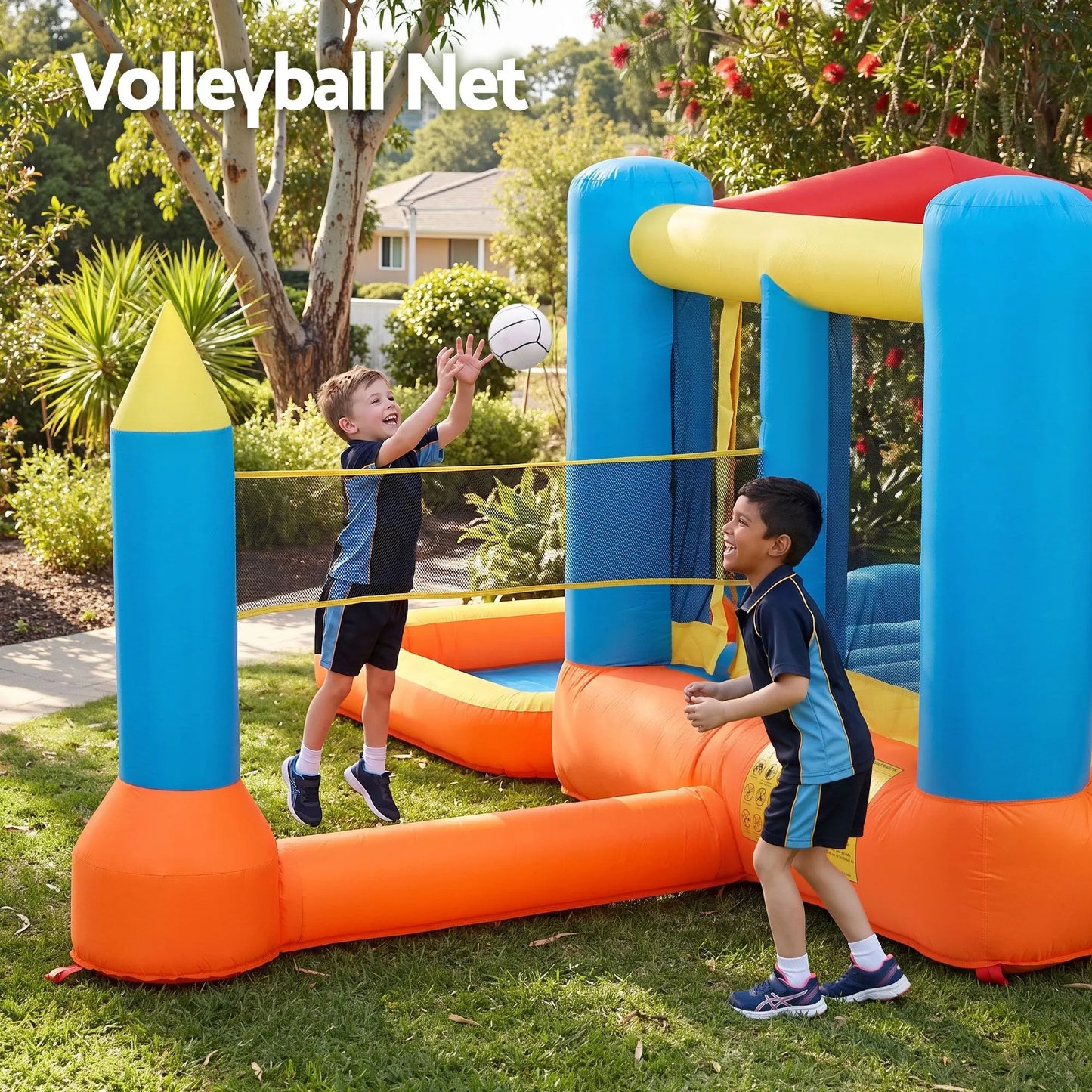 Keezi Inflatable Kids Pool Play Park Jumping Castle Volleyball Net with Blower Balls 4mx4.37m - Image 8