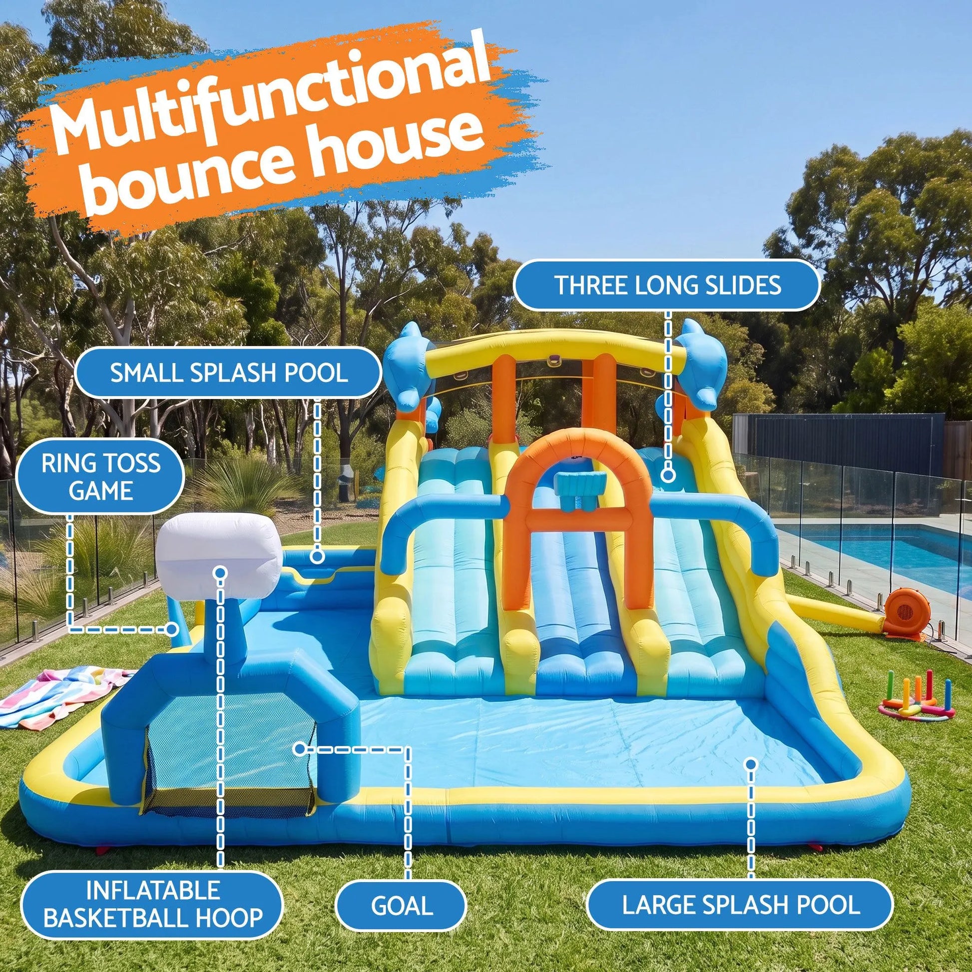 Keezi Inflatable Splash Kids Pool Water Slide Park with Blower 4m x 5.65m - Image 4
