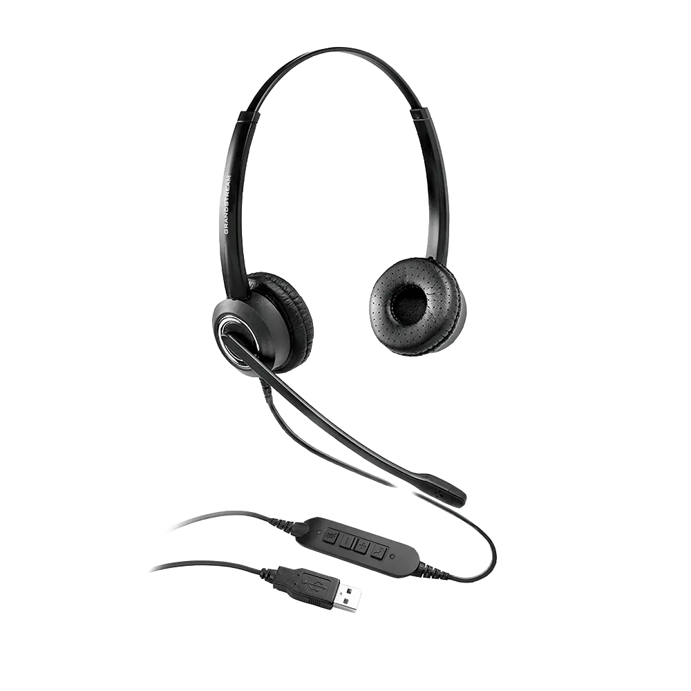 Grandstream GUV3000 Dual Ear USB Headset, Noise Canceling Microphone, HD Audio, 2m USB Cable, Sui...