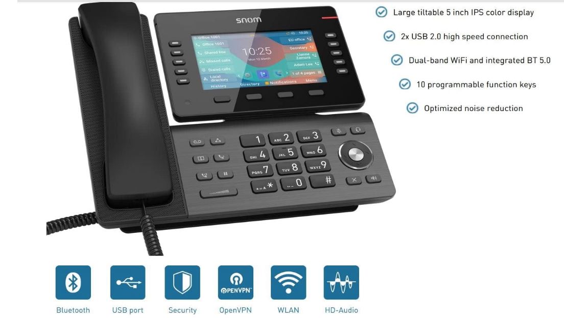 SNOM D865 Large tiltable 5 inch IPS colour display 2x USB 2.0 high speed connection 10 programmab... - Image 4