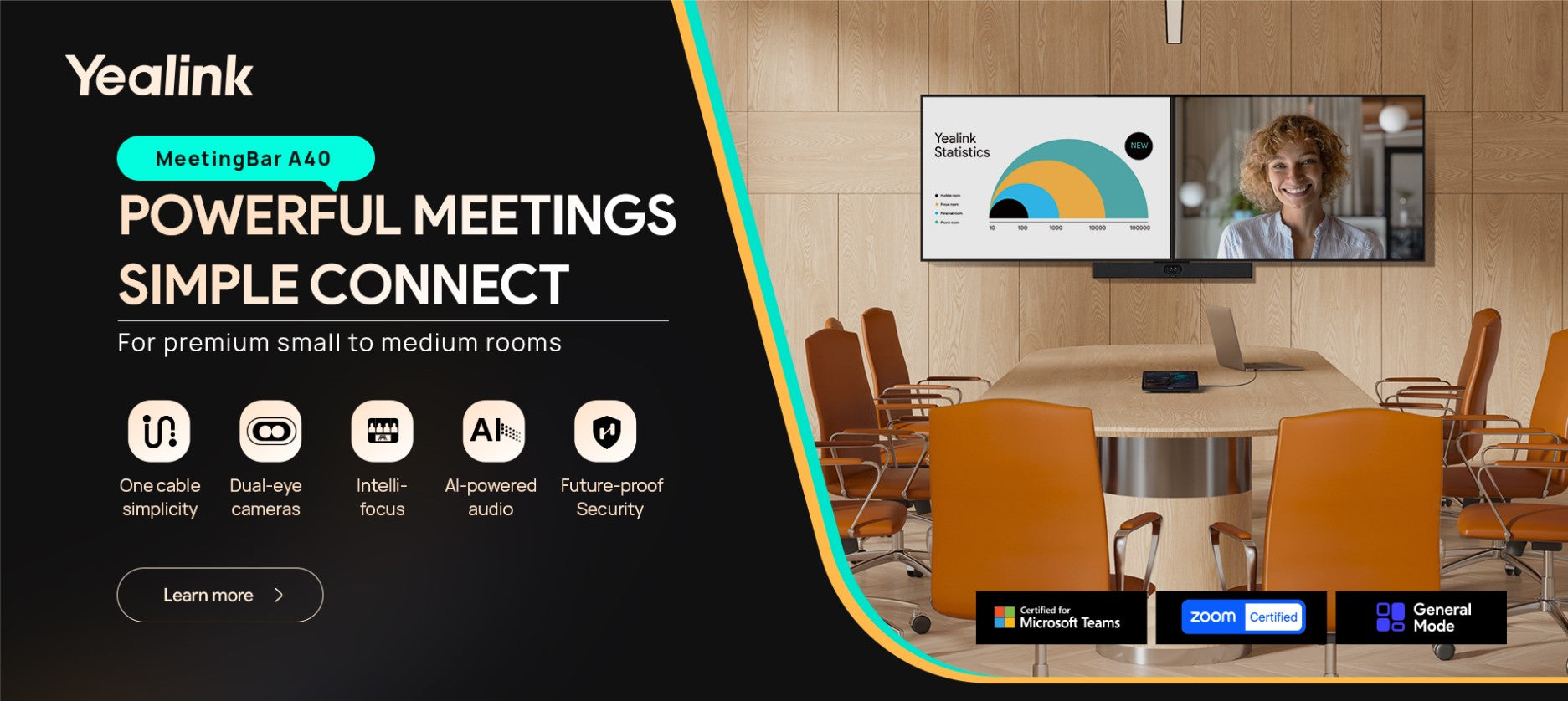 Yealink MeetingBar A40 Microsoft Teams and Zoom Rooms on Android, For Small toMedium Room, 10-15... - Image 2