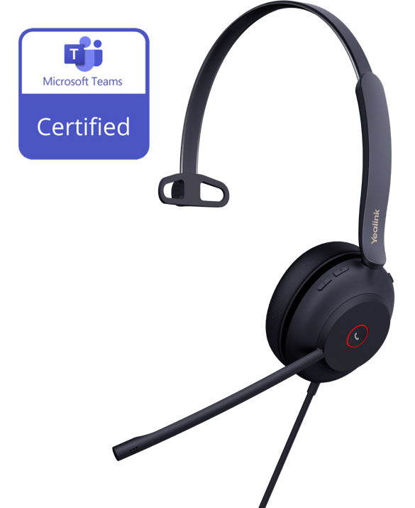 Yealink UH37 Microsoft Teams Certified USB Wired Headset, Mono, USB-A 2.0, 35mm Speaker, Busyligh...
