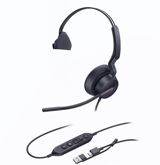Yealink UH46 Mono Teams USB-C/A Microsoft Certified Teams USB Wired Headset 3-Noise-Canceling Mic...