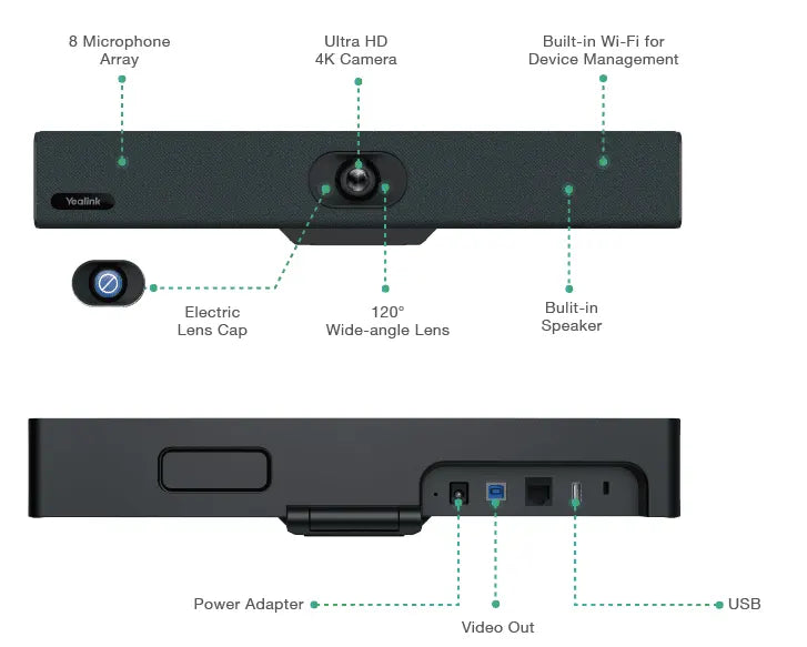 Yealink UVC34 All-in-One USB Video Bar, for Small Rooms and Huddle Rooms, Compatible with Almost... - Image 3