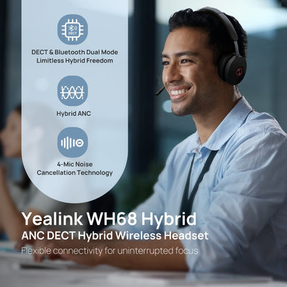 Yealink WH68 Hybrid Dual Teams   DECT  Bluetooth Hybrid Wireless Technology, 4-Mic Hybrid ANC, 4... - Image 3