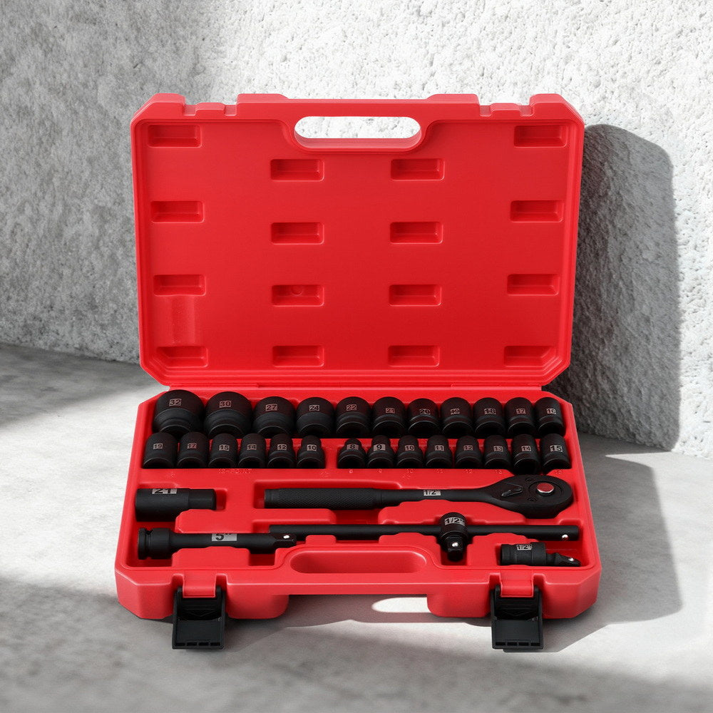 Giantz 30Pc 1/2" Drive Socket Set Cr-V Steel 8-32mm Workshop Repair - Image 6