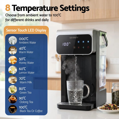 Devanti Instant Hot Water Dispenser 3L Heating Kettle 2400W Touch Control Water Black - Image 5