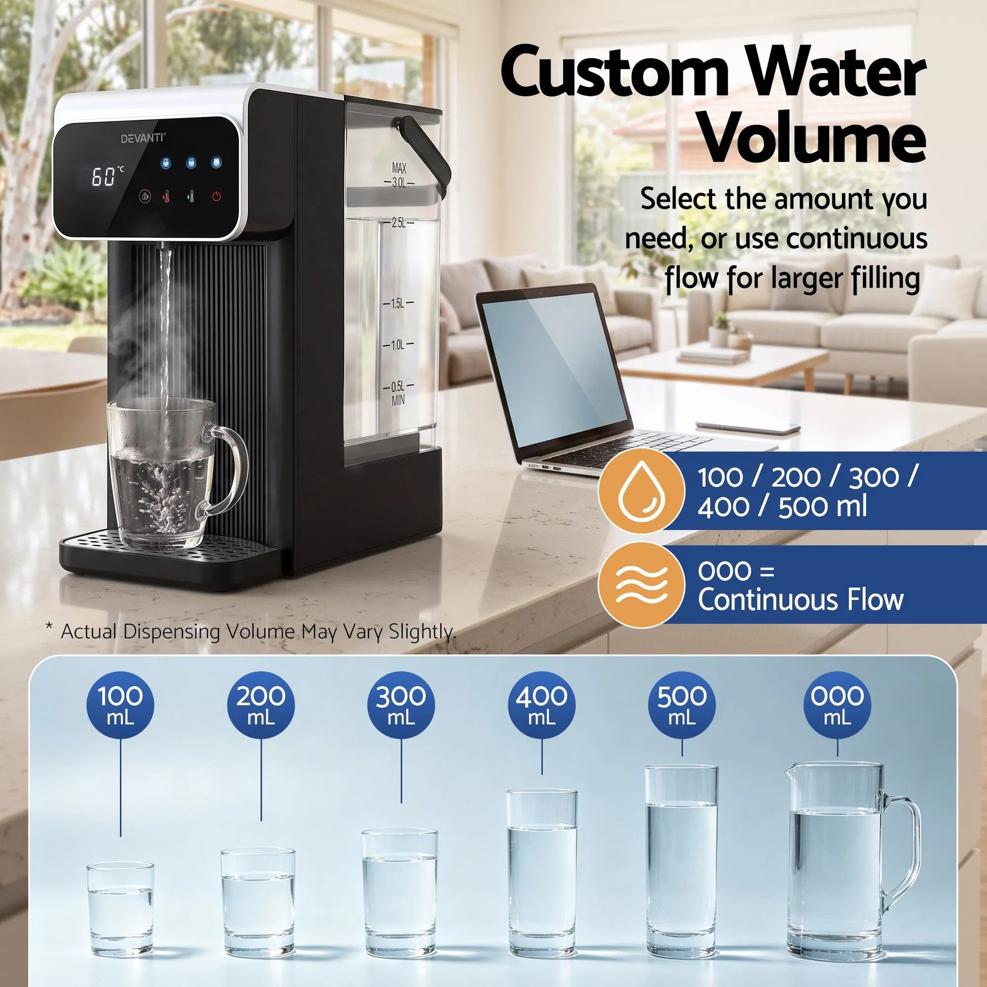 Devanti Instant Hot Water Dispenser 3L Heating Kettle 2400W Touch Control Water Black - Image 6