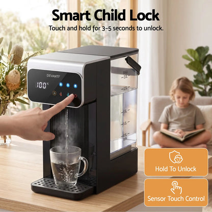 Devanti Instant Hot Water Dispenser 3L Heating Kettle 2400W Touch Control Water Black - Image 8