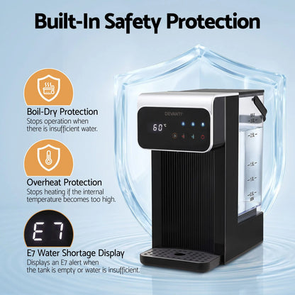 Devanti Instant Hot Water Dispenser 3L Heating Kettle 2400W Touch Control Water Black - Image 9