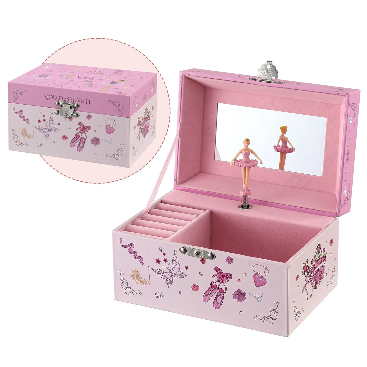 Keezi Kids Jewellery Box Organiser for Girls Kids Music Box Princess Pink - Image 2