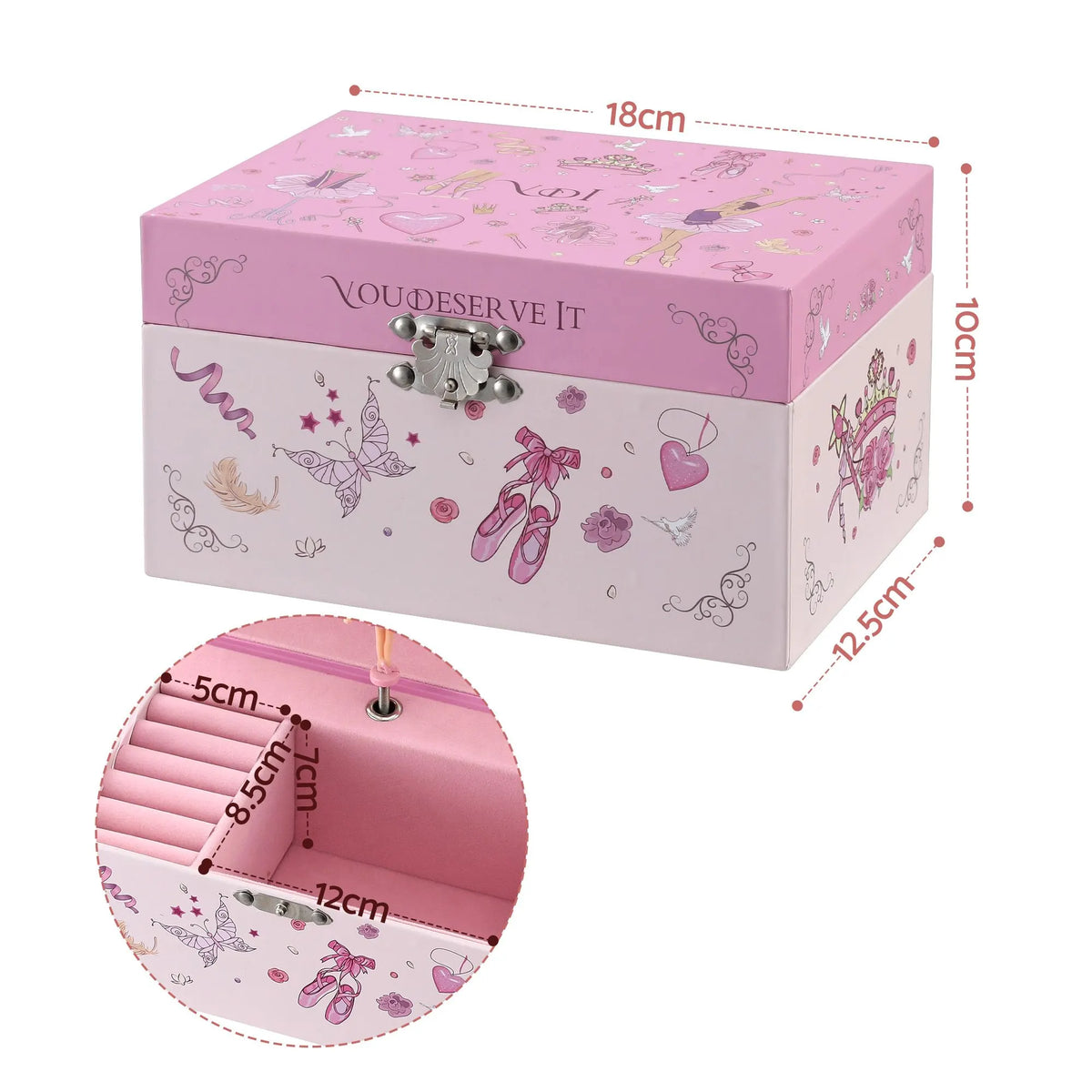 Keezi Kids Jewellery Box Organiser for Girls Kids Music Box Princess Pink - Image 3