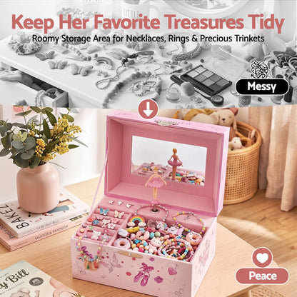 Keezi Kids Jewellery Box Organiser for Girls Kids Music Box Princess Pink - Image 7