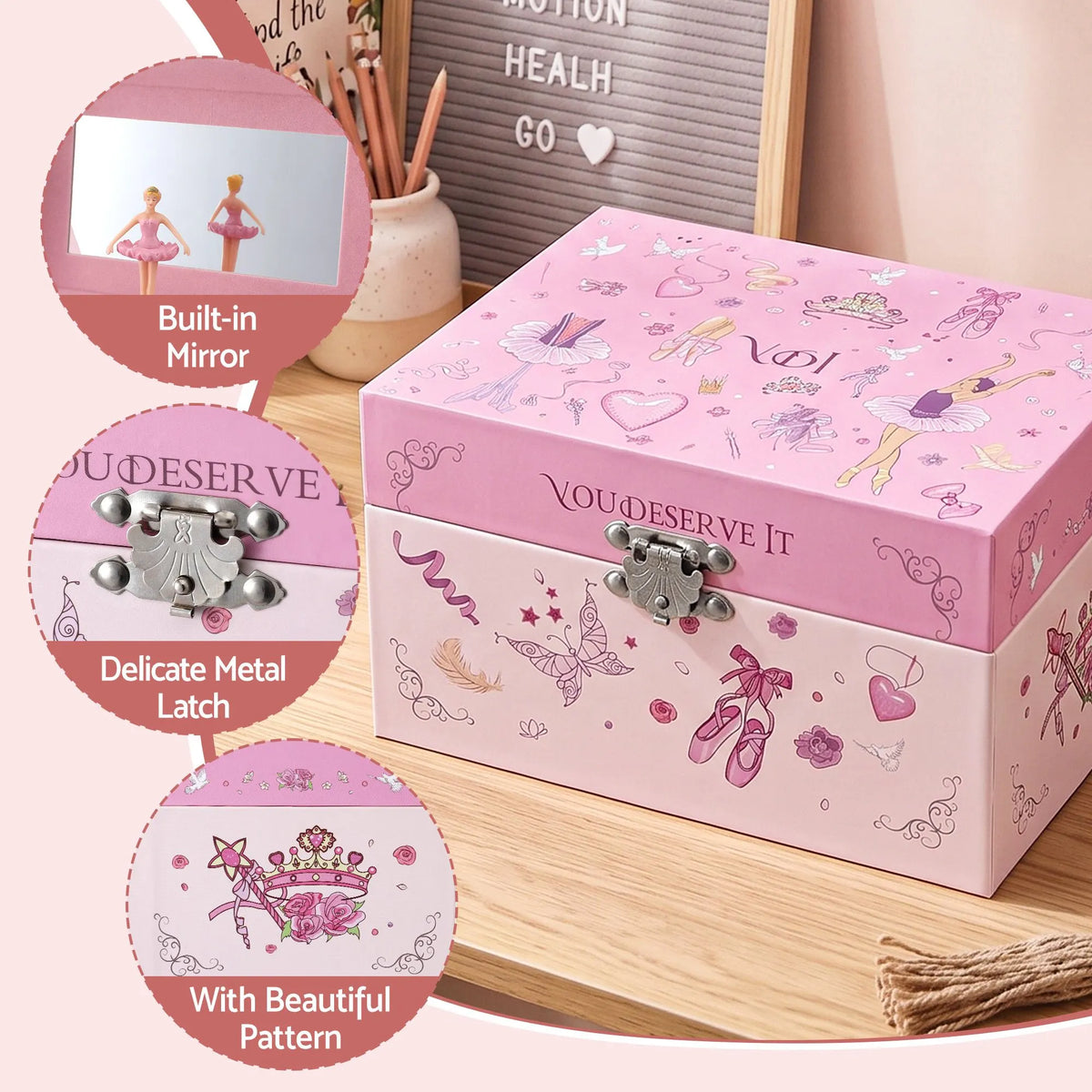 Keezi Kids Jewellery Box Organiser for Girls Kids Music Box Princess Pink - Image 8